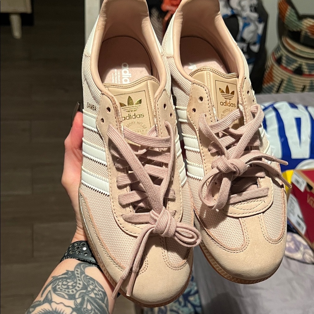 Adidas Women's Blush Nude Pink and Cream Sneakers